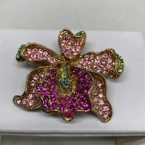 Pretty rhinestone Orchid brooch
